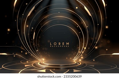 Black and gold podium with rings and light effect