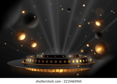 Black And Gold Podium With Stars And Light Effect