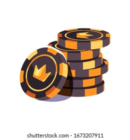 Black And Gold Poker Chips Stack. Casino Illustration