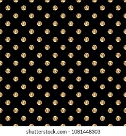 Black and Gold Polka Dots Seamless Pattern - Trendy gold glitter polka dots on black background seamless pattern