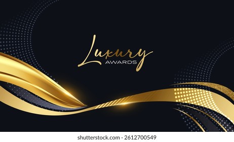Black and Gold Premium Background. Wave Flowing Luxury Template. Cool Anniversary Card. Grand Celebration Banner for Wedding and Engagement. Premium Thank You Design. Event Conference Post.