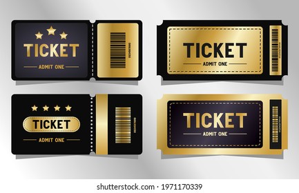 Black And Gold Premium Ticket Template Set, Coupon Design, Ready To Edit And Use.