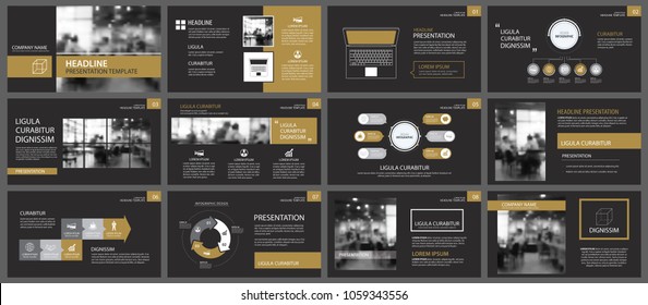 Black gold presentation templates and infographics elements background. Use for business annual report, flyer, corporate marketing, leaflet, advertising, brochure, modern style.