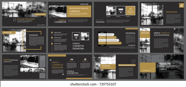 Black gold presentation templates and infographics elements background. Use for business annual report, flyer, corporate marketing, leaflet, advertising, brochure, modern style.