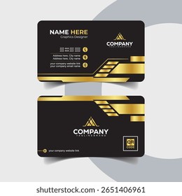 Black and Gold Professional Business Card with Metallic Line Details