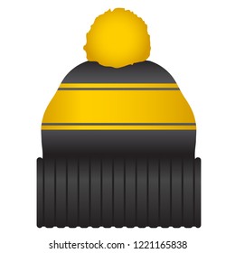 Black and Gold Puff Ball Stocking Cap Beanie Hat Vector Icon Illustration
