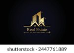 Black Gold Real Estate Logo. Construction Architecture Building Logo Design Template Element