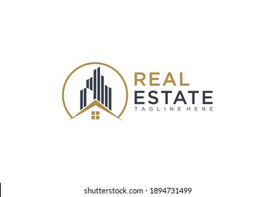 Black Gold Real Estate Logo. Construction Architecture Building Logo Design Template Element