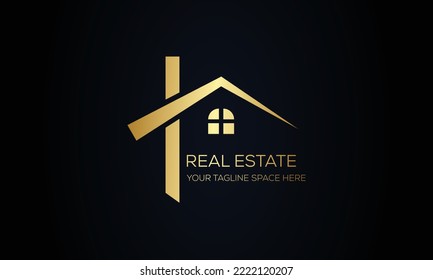 Black Gold Real Estate Logo. Construction Architecture Building Logo Design Template Element.