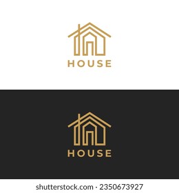 Black and Gold Real Estate Logo Image on White Background. Flat Vector Logo Design Template Element for Construction Architecture Building Logos.