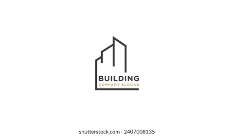 Black and Gold Real Estate Logo Image on White Background. Flat Vector Logo Design Template Element for Construction Architecture Building Logos.