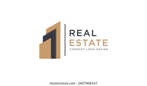 Black and Gold Real Estate Logo Image on White Background. Flat Vector Logo Design Template Element for Construction Architecture Building Logos.