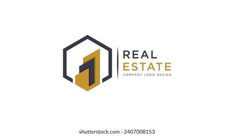 Black and Gold Real Estate Logo Image on White Background. Flat Vector Logo Design Template Element for Construction Architecture Building Logos.