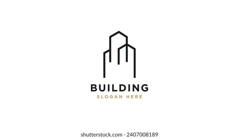 Black and Gold Real Estate Logo Image on White Background. Flat Vector Logo Design Template Element for Construction Architecture Building Logos.