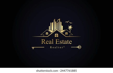 Black Gold Real Estate Logo. Construction Architecture Building Logo Design Template Element