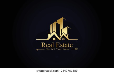 Black Gold Real Estate Logo. Construction Architecture Building Logo Design Template Element