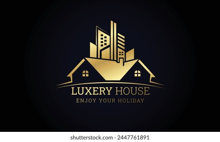 Black Gold Real Estate Logo. Construction Architecture Building Logo Design Template Element