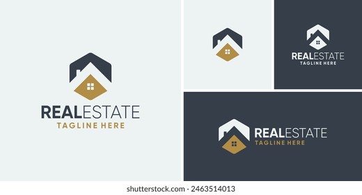 Black Gold Real Estate Logo. Construction Architecture Building Logo Design Template Element
