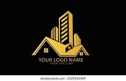 Logotipo inmobiliario de oro negro. Arquitectura de construcción Diseño de logotipos Elemento de Plantilla