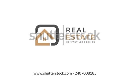 Black and Gold Real Estate Logo Image on White Background. Flat Vector Logo Design Template Element for Construction Architecture Building Logos.