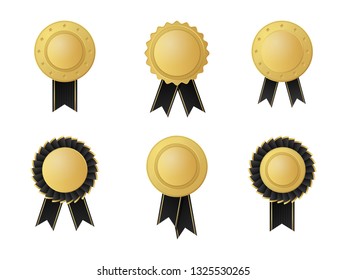 Black and gold ribbons award set.