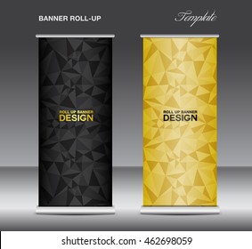 Black And Gold Roll Up Banner Template, Polygon Background