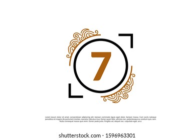 Black gold royal ornament circle number 7 icon design. Vector logo template