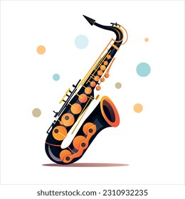 Black with gold saxophone. Wind musical instrument. Vector illustration for design. Cartoon style. Flat style.