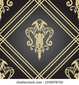 Black and gold Seamless floral Pattern royal Wallpaper in the style of Baroque