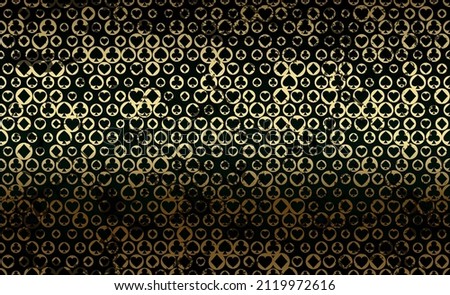 Black and gold seamless pattern damaged fabric poker table. Minimalistic casino vector background dirty circle texture card symbol. Wrapping paper texture