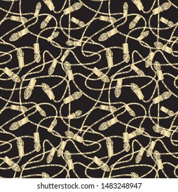 Black and gold seamless pattern elegant Christmas lights. Vector