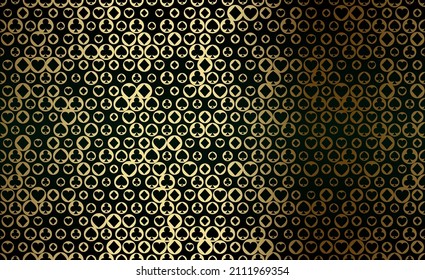 Black and gold seamless pattern fabric poker table. Minimalistic casino vector background circle texture card symbol. Wrapping paper texture