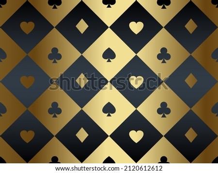 Black and gold seamless pattern fabric poker table. Minimalistic casino vector background rhomb texture card symbol. Wrapping paper texture