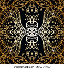 Black and gold seamless pattern tribal ethnic ornament. Vector geometric background