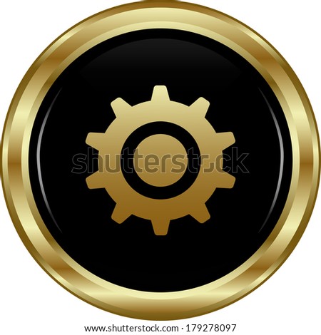 Black gold settings button. Abstract vector illustration.