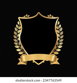 Black and gold shield retro design vector illustration isolated on black background