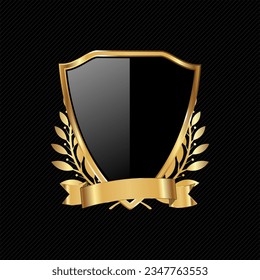 Black and gold shield retro design vector illustration isolated on black background