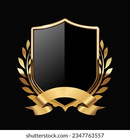 Black and gold shield retro design vector illustration isolated on black background