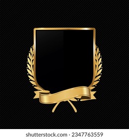 Black and gold shield retro design vector illustration isolated on black background