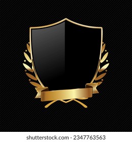 Black and gold shield retro design vector illustration isolated on black background