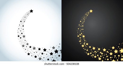 Black And Gold Shooting Star. Isolated Vector Illustration.