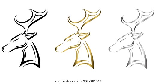 Black gold and silver line art of deer head. Good use for symbol, mascot, icon, avatar, tattoo, T Shirt design, logo or any design.
