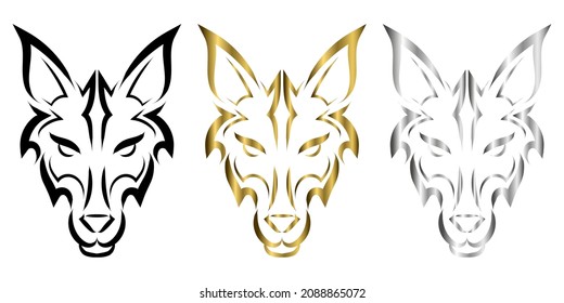 Black gold and silver line art of wolf head. Good use for symbol, mascot, icon, avatar, tattoo, T Shirt design, logo or any design you want.