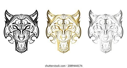 Black gold and silver line art of tiger head. Good use for symbol, mascot, icon, avatar, tattoo, T Shirt design, logo or any design you want.