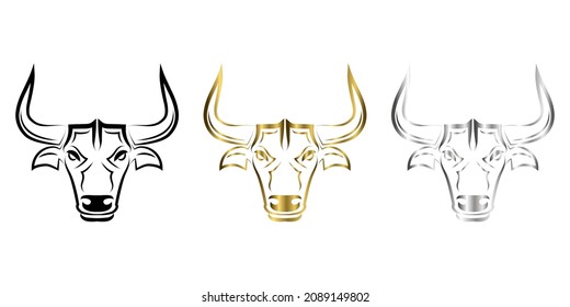 Schwarzes Gold und silberne Linie Vektorgrafik Vorderansicht von Bull. Es sind Anzeichen des Taurus zodiac.