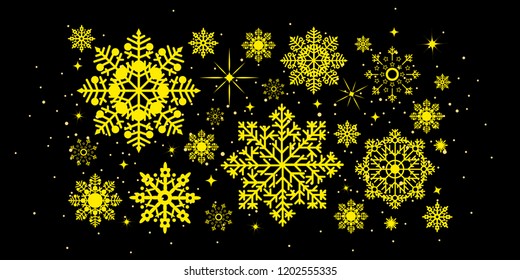 Black gold snowflake. Geometric pattern design vector. Winter holiday.