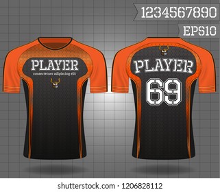 black and gold sport wear protection equipment vector illustration.layout football sport t-shirt design. Template front, back view. Soccer kit national team shirt mock up and number for edit.
