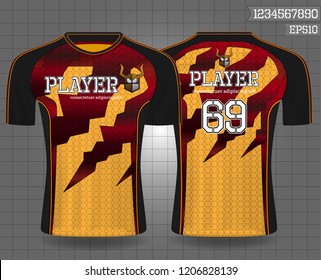 black and gold sport wear protection equipment vector illustration.layout football sport t-shirt design. Template front, back view. Soccer kit national team shirt mock up and number for edit.
