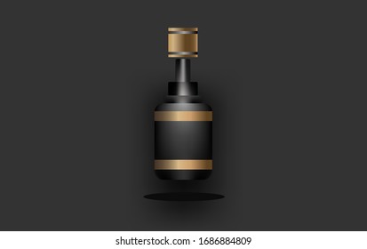 Black and gold spray bottle mock up, blank container with spraying mist in 3d illustration on black background.