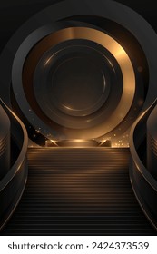 Black and gold stage with stairs and light effect